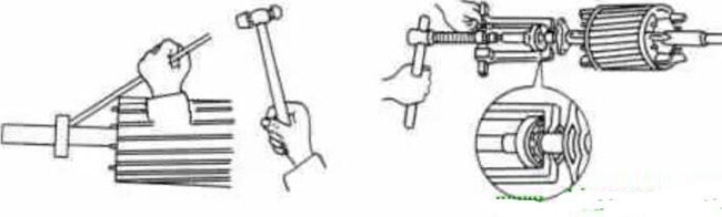 圖1-1-3使用拉拔器拆卸軸承。圖1-1-4取下軸承的絲錐
